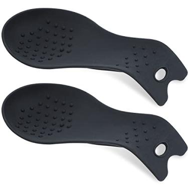 Imagem de MSY BIGSUNNY Descanso De Silicone Para Colher, Resistente Ao Calor, Suporte Utensílios Cozinha, Bancada Cozinha - (Conjunto 2, Preto)