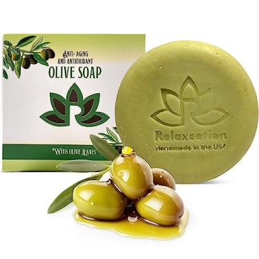 Imagem de Relaxcation Barra De Sabonete Azeite Oliva Natural Com Óleo Grego Puro Orgânico E Folhas - Anti-Envelhecimento, Antioxidante, Hidratante, Processado A Frio Para As Mãos