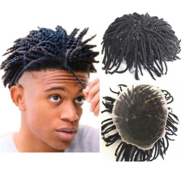 Imagem de N.L.W. Peruca Afro Masculina, Peças De Cabelo Cacheado, Crespo, Sistema Substituição Para Cabelos Humanos, Unidades 10 X 8 Polegadas, Nº 1, Preto Azeviche