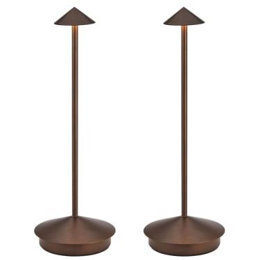 Imagem de AMFORPM Candeeiro de mesa LED sem fio, pacote com 2, luminária de mesa portátil para uso externo, luz noturna pequena, lâmpada de barra regulável em alumínio para restaurante, casa, ao ar livre,