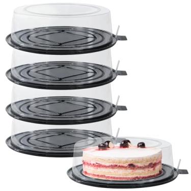 Imagem de FEOOWV 5 Unidades De Recipientes Redondos Transparentes Para Transporte Bolos, Descartáveis Plástico Com Tampas Cúpula E Placas, Caixas Bundt (0 Polegadas)
