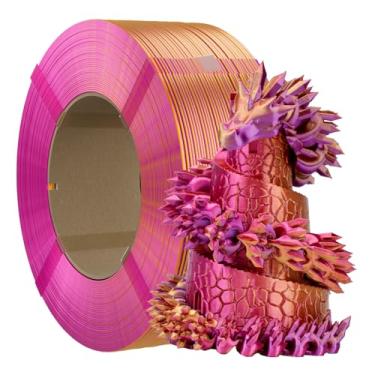 Imagem de Chitu Systems Refil de filamento de impressora 3D sem carretel 1,75 mm, seda tricolor vermelho dourado roxo 1 kg/2,2 lb adequado para carretel reutilizável de laboratório bambu