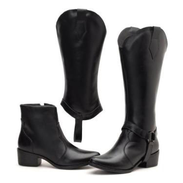 Imagem de Bota Iris Texana 2 em 1 Cano Alto e Baixo Couro Preta - LeRUCHEL, 38