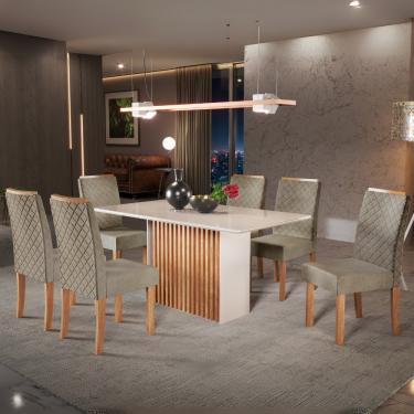 Imagem de Conjunto Sala de Jantar Mesa Cris Piccola 136cm e 6 Cadeiras Veludo Elegance Nuova Sonetto - Mel/Off White/Caramelo