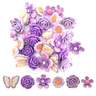 Imagem de weyheng Pinos de pressão para quadro de cortiça, broches de flores roxas, tachas decorativas de polegar para quadro de avisos, mapa, arquivo, foto, parede, escritório, casa, alfinetes decorativos