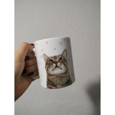 Imagem de Caneca de Porcelana - Gato com fundo de coração - Live