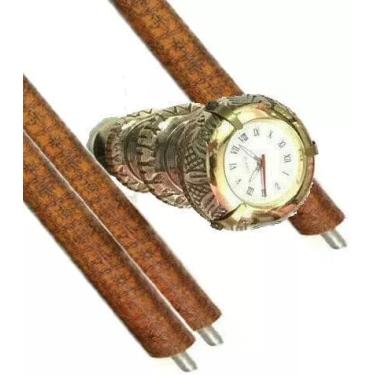 Imagem de RelÓgio De LatÃo Vara De Madeira Redonda Designer AlÇa Bengala De Couro
