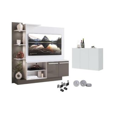Imagem de Rack Painel com Suporte para Tv até 55 Polegadas e Aparador 3 Portas Multimóveis Mp1098 Branco/lacca Fumê