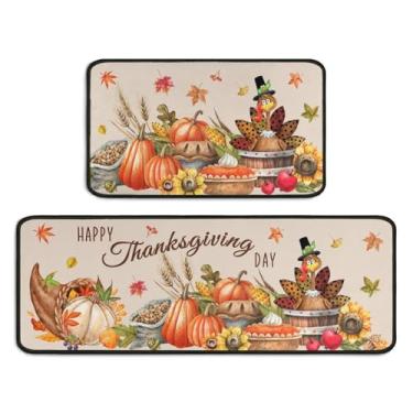 Imagem de Ghroiep Conjunto de 2 peças de tapetes de decoração de cozinha de Ação de Graças, tapetes e tapetes de cozinha antiderrapantes laváveis absorventes acessórios de cozinha tapetes de decoração 43 x 119