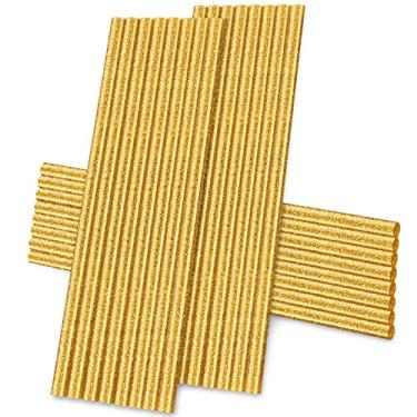 Imagem de Manarty Bastão de cola quente dourado com glitter, 24 peças, tamanho completo, 0,7 cm de diâmetro x 20,3 cm de comprimento, bastões de cola de EVA adesivo cinza brilhante, padrão para carimbo de selo faça você mesmo decoração de artesanato