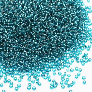 Imagem de Tibaoffy Azul lago transparente com contas forradas de prata tamanho 8/0 artesanato contas de semente de vidro 3 mm para fabricação de joias (total cerca de 100 g cerca de 3600 peças)
