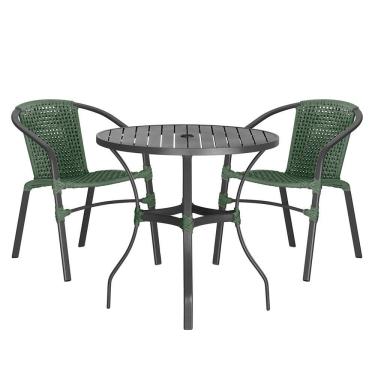 Imagem de 02 Cadeiras Floripa E Mesa Roma 80cm Preta Trama Original Verde