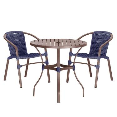 Imagem de 02 Cadeiras Floripa E Mesa Roma 100cm Marrom Trama Original Azul