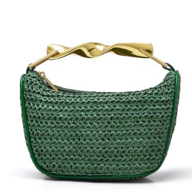 Imagem de CTTOVIS Bolsa feminina clutch de palha mini designer para noite bolsa tiracolo de tecido de verão bolsa de ombro moderna, Verde