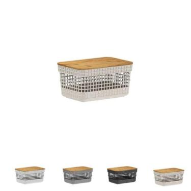 Imagem de Caixa Organizadora Armário Tampa Bambu 20Cm - Bege - OU