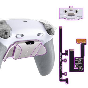 Imagem de eXtremeRate Kit De Pás Traseiras Rise4 Plus Max Rmb Com Travas Gatilho Clicky E Empunhadura Emborrachada Para Controle Ps5 Bdm-030 040 050, Botões Metal Real Remapeáveis, Branco Cinza