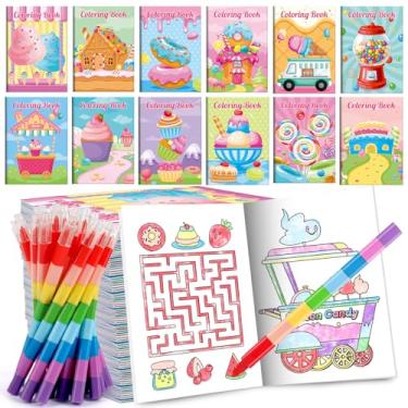 Imagem de BenLouis 12 Donut Candyland Mini Coloring Books Kids with 12 Stacking Crayons Ice Cream Party Favors Small Activity Books Bulk for Kids Sweet Treats Desserts Birthday Party Gift Goodie Bag Stuffers