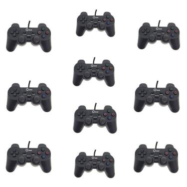 Imagem de Kit 10 Controle Dualshock 2 Com Fio PS2 Preto Lotus Ct007