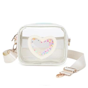 Imagem de Bolsa transversal transparente para mulheres, meninas, estádio, aprovada, bolsa infantil em formato de coração, bolsa pequena para moedas, Off-white, Small, Mini bolsa