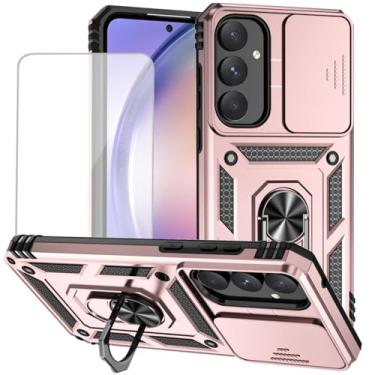 Imagem de Yodueiv Capa para Galaxy A55 5G/para SamsungA55 SM-A556U com protetor de tela de vidro temperado e capa de câmera deslizante, anel magnético suporte de carro capa protetora para Samsung Galaxy A55 5G