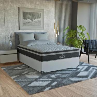 Imagem de Cama Box Casal Branco + Colchão Paris Molas Ensacadas Preto - eShop ca