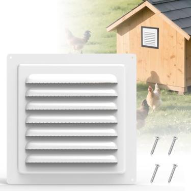 Imagem de Flehomo Grelha de ventilação para galinheiro com tela embutida, ventilação de parede de metal de 15 x 15 cm, grade de ventilação quadrada para galinheiros, acessórios para exaustão, branca