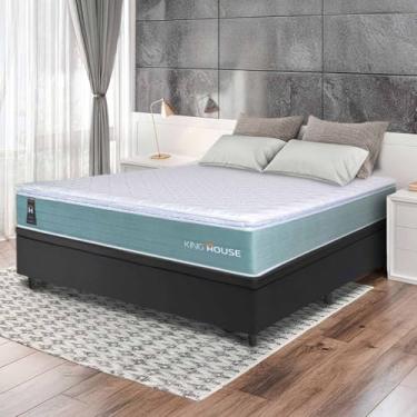 Imagem de Conjunto Box Baú Preto Lagos Verde Molas Ensacadas Casal 138x188x73 - King House