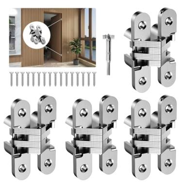 Imagem de Dobradiça de porta invisível, dobradiça oculta de liga de zinco resistente de 180 graus, operação silenciosa e suave, suporta 10 kg para móveis de guarda-roupa de cozinha (branco, 1,3 cm-6 cm) 4 peças