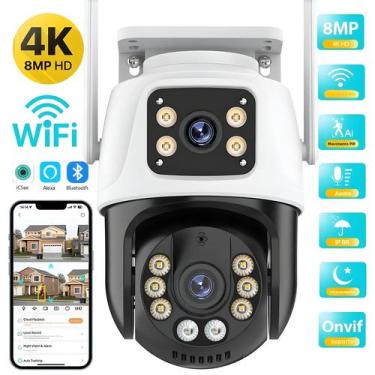 Imagem de Câmera Externa 4K Wifi IP Lente Dupla 360º 8MP Detecção Humana PTZ Vig