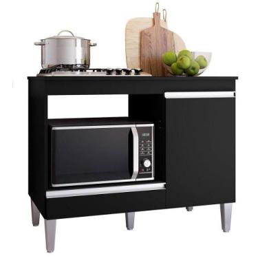 Imagem de Balcão Para Cooktop 1 Porta 1 Gaveta Com Tampo Cátia Preto - AJL MÓVEI