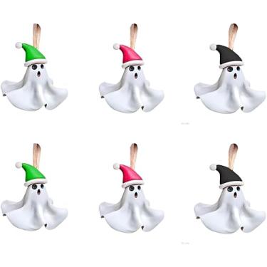 Imagem de Pacote com 6 decorações de Halloween para ambientes externos, decoração de fantasma de resina 3D, enfeites de fantasma de Halloween para pendurar em casa, ao ar livre, varanda, jardim, gramado