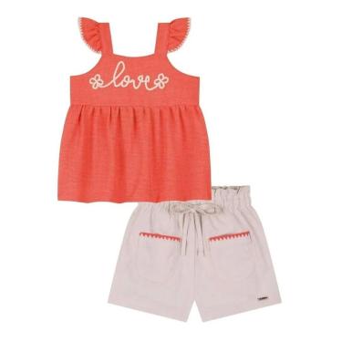 Imagem de Kukie Conjunto Bata Linho e Shorts Coral-Feminino