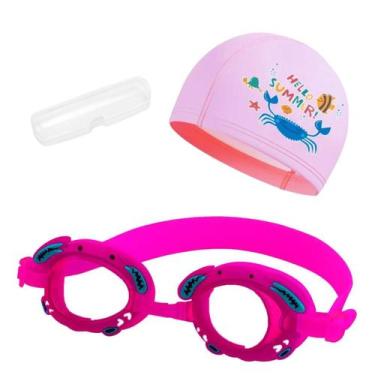 Imagem de Kit touca e óculos de natação infantil piscina com desenhos divertidos