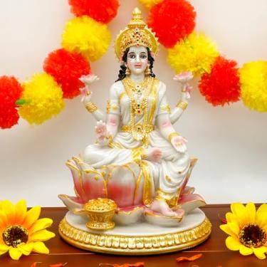 Imagem de alikiki Estátua da deusa indiana Lakshmi - 22 cm H Hindu Laxmi Devi Idol Diwali Presente para amigos indianos Murti Pooja Item Home Office Mandir Temple Altar Puja Decoração (cor mármore)
