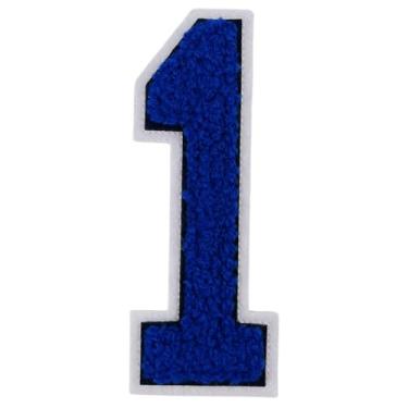 Imagem de 1 peça de patch de número de chenille azul de 10 cm, remendos de ferro para chapéus, bolsas, mochilas, jeans, jaquetas, par com adesivos iniciais, letras grandes universitárias. (Azul 1)
