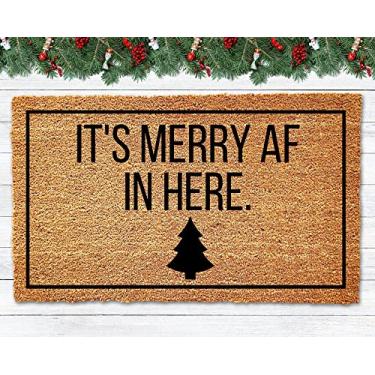 Imagem de It's Merry AF in Here Capacho de Natal, tapete de boas-vindas, capacho engraçado, decoração de férias, decoração de Natal, capacho de férias, decoração de cozinha, varanda, 45 x 76 cm
