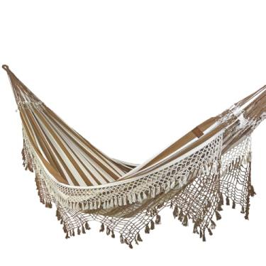 Imagem de Rede de Dormir e Descanso Duquesa Casal Extra 100% Algodão Jaguaruana. (Caramelo e Bege)