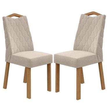 Imagem de Cadeira para Mesa de Jantar Vênus kit 02 Peças Veludo Linho Rinzai Bege Amêndoa Clean – Lopas