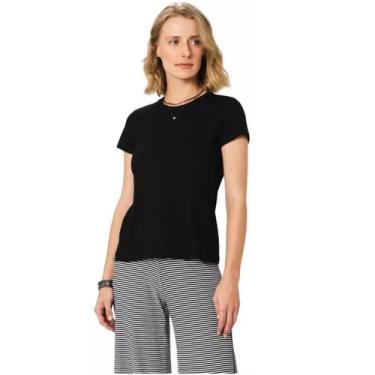 Imagem de Blusa Feminina Algodão Preta Básica Malwee Original Gola Redonda, Pret