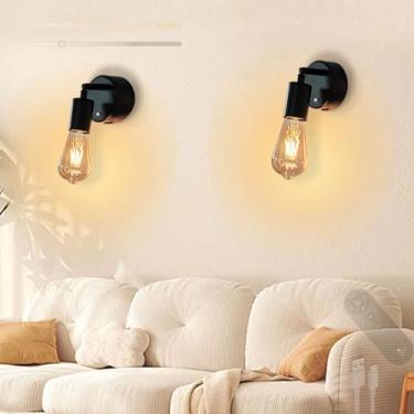 Imagem de GZZBMY E27 Luzes de parede vintage reguláveis lâmpadas de parede com controle remoto e interruptor operado por bateria lâmpadas magnéticas recarregáveis por USB para sala de estar quarto escadas (A, 2