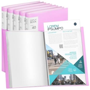 Imagem de Marspark 6 fichários com mangas de plástico grande, 21,6 x 28 cm, livro de apresentação, 40 bolsos, 80 páginas, carteira de arte, protetor de folha transparente para documentos fotográficos (rosa)