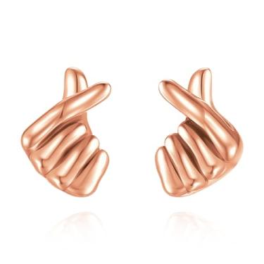 Imagem de INFUSEU Brincos fofos de ouro rosa para adolescentes, mulheres, divertidos, coreanos, dedo asl, gestos, emoji, brincos, presentes de amor, namorada, filha, neta, joias pequenas para o dia a dia