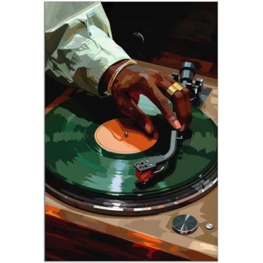 Imagem de Arte de parede em tela afro-americana pintura de homens negros decoração de parede DJ homem negro arte pôster hip hop música imagens impressas moda masculina arte para sala de estar dormitório estúdio