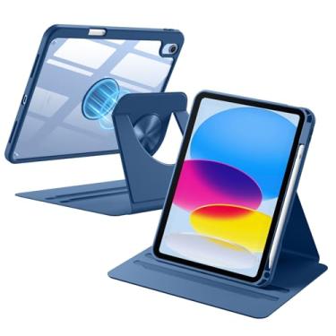 Imagem de Wenlaty Capa para iPad (A16) 11ª geração 2025, para iPad 10ª geração, capa de 10,9 polegadas 2022 com suporte para lápis, capa protetora giratória de 360°, parte traseira magnética destacável, azul