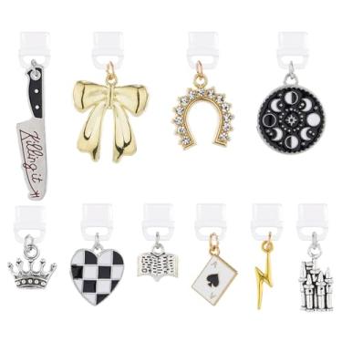 Imagem de TAKEALOOKO 10 peças de berloque de plugue de poeira para Kindle - Design retrô castelo de pôquer Stlye compatível com Kindle E-Reader para mulheres, homens, amantes de livros, mães e amigos