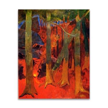 Imagem de RYLJCZ Reprodução de pinturas a óleo de Paul Sérusier - Le feu dans la forêt- Impressão de arte de paisagem vintage - Arte de parede em tela para decorações de casa e escritório 60 x 80 cm sem moldura