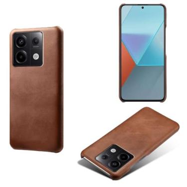 Imagem de Capa para Xiaomi POCO M6 Pro 4G,Proteção contra quedas,Casca de volta de cor sólida simples,Design de couro de imitação de plástico-Brown