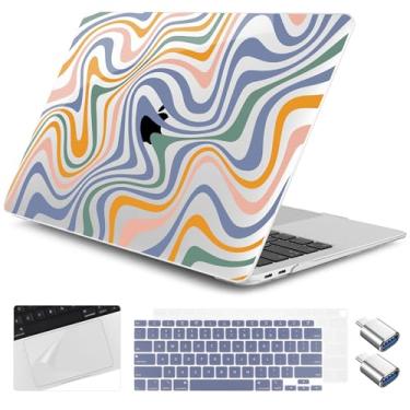 Imagem de Yebiseven Capa para MacBook Air de 13 polegadas M1 2021 2020 2019 2018 modelo A2337/A2179/A1932, capa rígida para laptop com capa de teclado e protetor de trackpad e 2 adaptadores OTG, ondas trippy