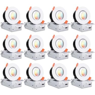 Imagem de TORCHSTAR Pacote com 12 lâmpadas LED 5CCT de 3 polegadas Gimbal embutida, 7W CRI90+ luz de LED ajustável regulável, 2700K/3000K/3500K/4000K/5000K selecionável, IC hermético, ETL