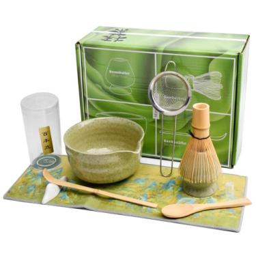 Imagem de Conjunto de batedor Matcha, conjunto de 8 peças de batedor japonês matcha e tigela com colher e peneira, kit de chá tradicional para amantes de chá, presente ideal para Natal, aniversário